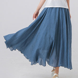 Womens Casual Cotton Linen Maxi Skirt