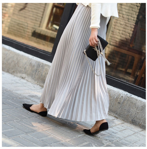 Women Fashion Pleated Long Skirt