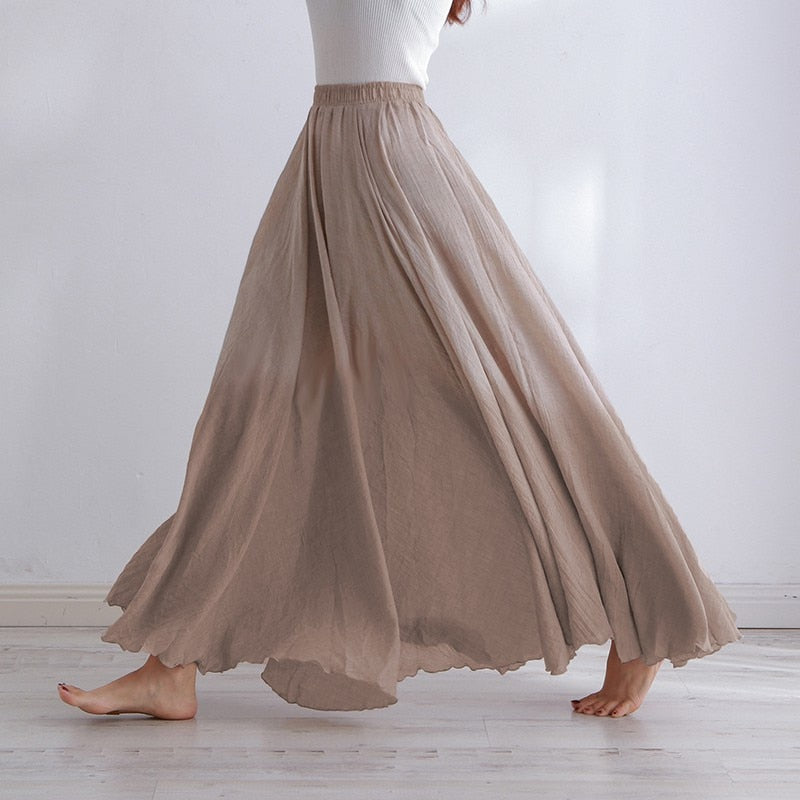 Womens Casual Cotton Linen Maxi Skirt