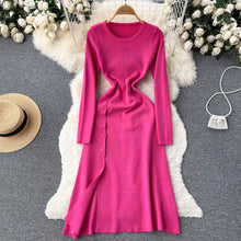 Load image into Gallery viewer, Women Button Down Long Knit Dress Full Sleeves Solid