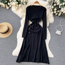 Load image into Gallery viewer, Women Button Down Long Knit Dress Full Sleeves Solid