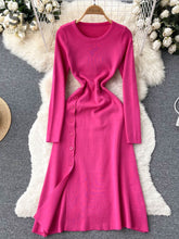 Load image into Gallery viewer, Women Button Down Long Knit Dress Full Sleeves Solid