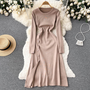 Women Button Down Long Knit Dress Full Sleeves Solid