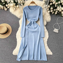 Load image into Gallery viewer, Women Button Down Long Knit Dress Full Sleeves Solid